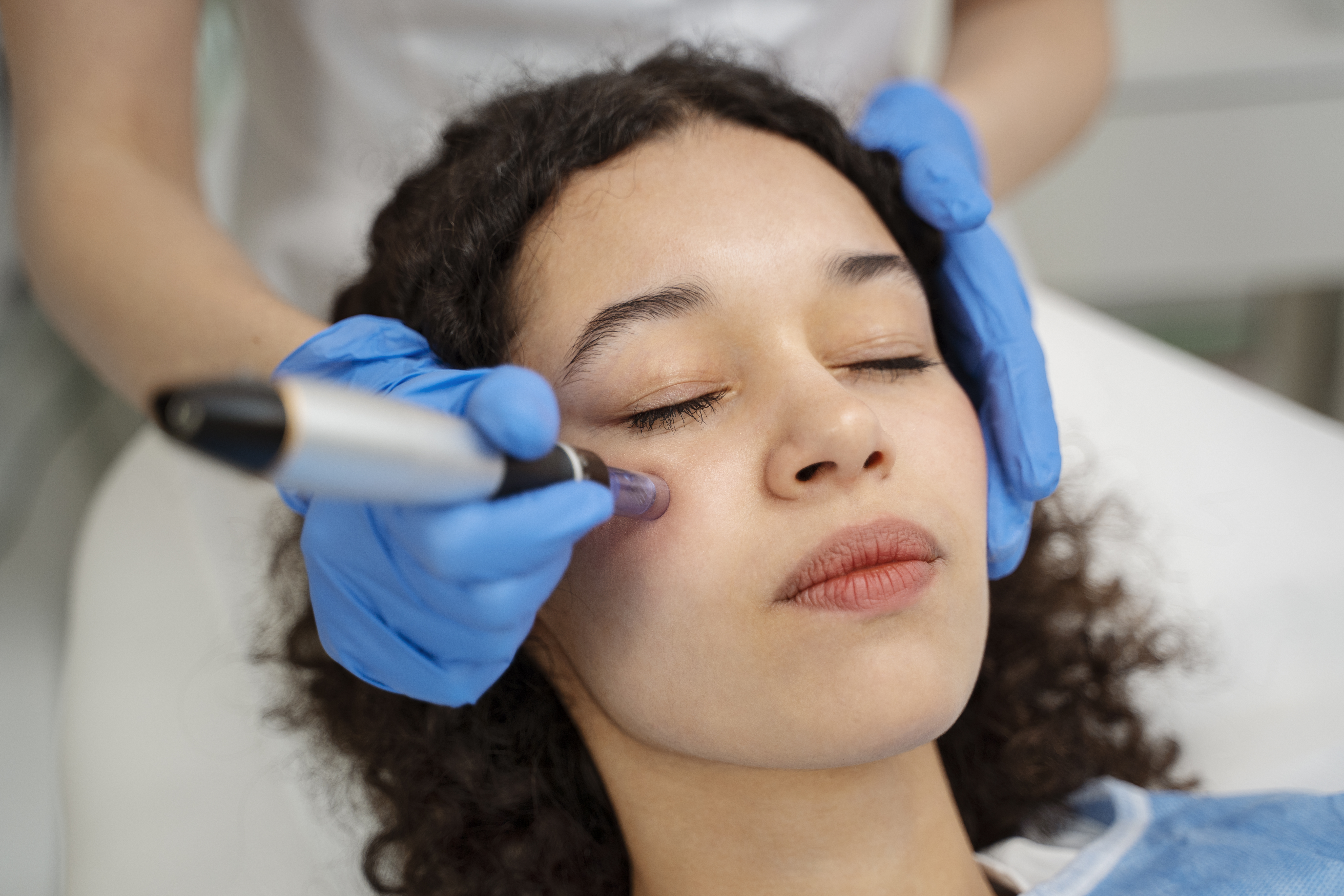 patient undergoing microneedling procedure